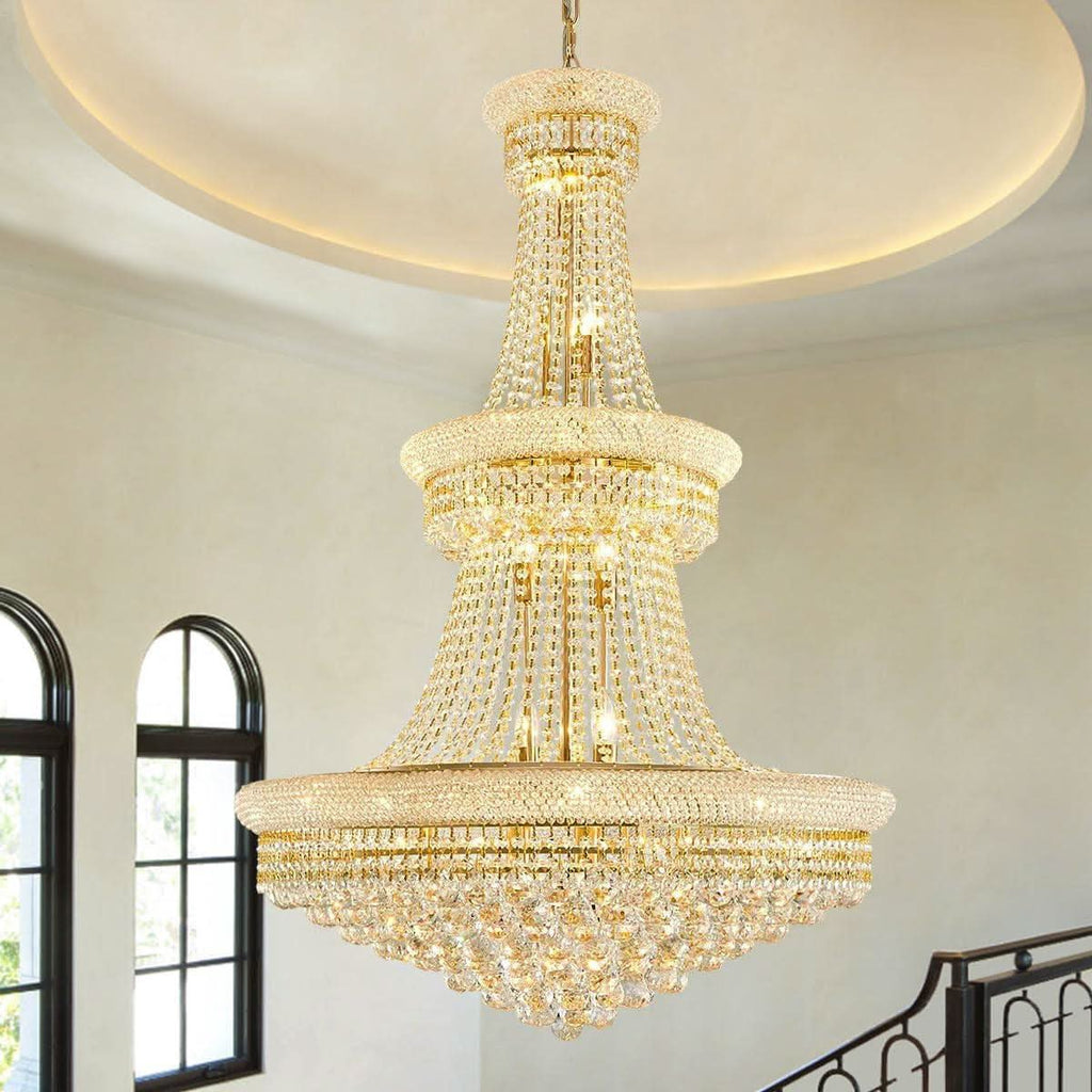 Radiant Golden Crystal Chandelier For Large Entrance