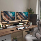 Dual Monitor Stand Riser Wood And Steel For Two Monitors