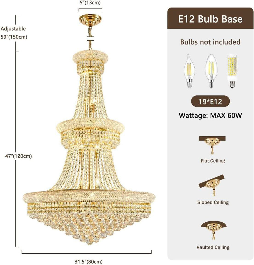 Radiant Golden Crystal Chandelier For Large Entrance